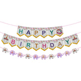 PartyCorp Multicolour Happy Birthday Flower Themed Printed With MultiColour Elephant Shaped Garland Wall Banner Decoration Set
